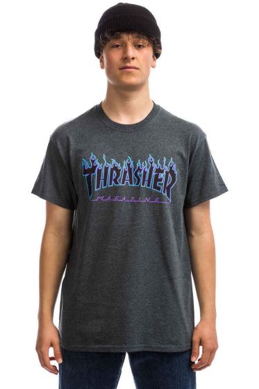 Camiseta Thrasher Purple Flame Chumbo Mescla