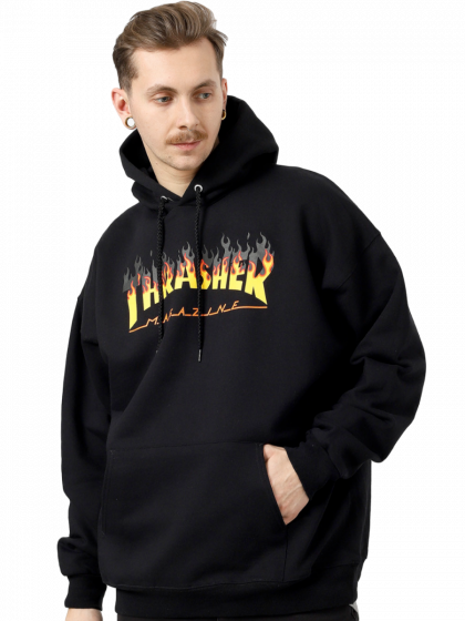 Foto Moletom Canguru Fechado Thrasher Magazine Flame BBQ Preto Thrasher Magazine - Roupa Original