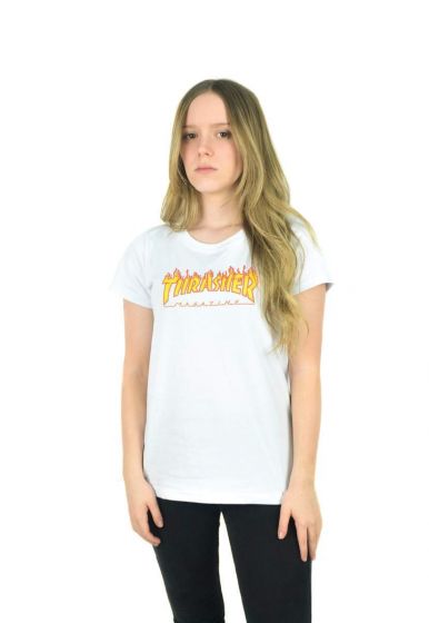 Camiseta Thrasher Feminina Flame Logo Branca