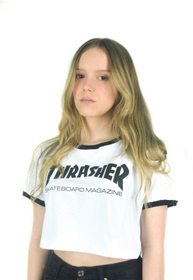 Cropped Thrasher Feminino Skate Mag Branco
