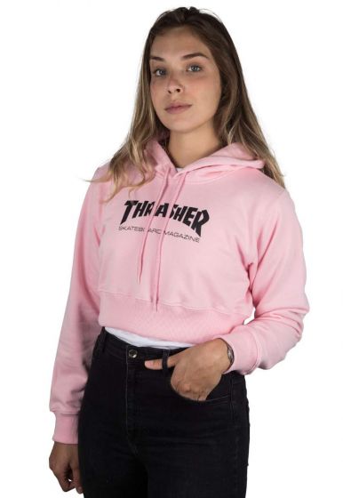 Moletom Canguru Feminino Thrasher Magazine Skate Mag Crop Rosa