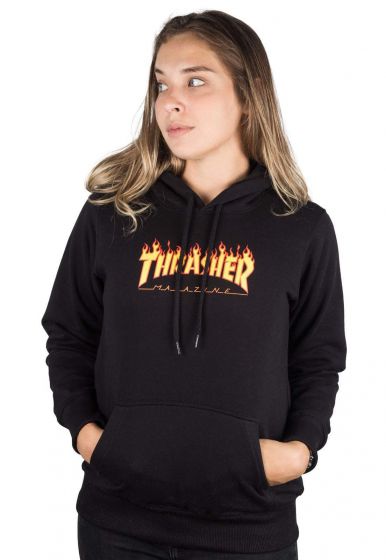 Moletom Feminino Thrasher Magazine Flame Logo Hoodie Preto