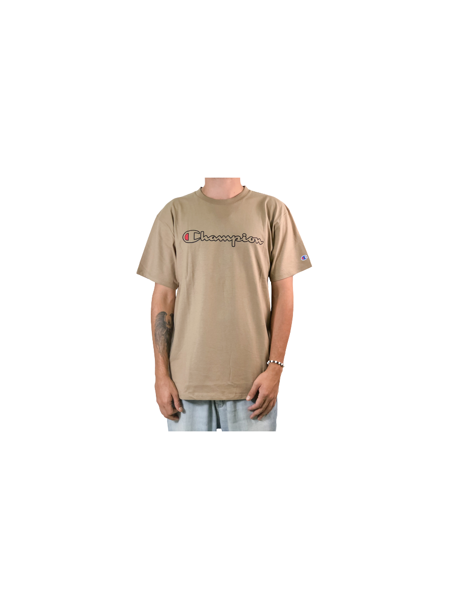 Camiseta Champion Especial/ Script Logo Contour Pebblestone Areia