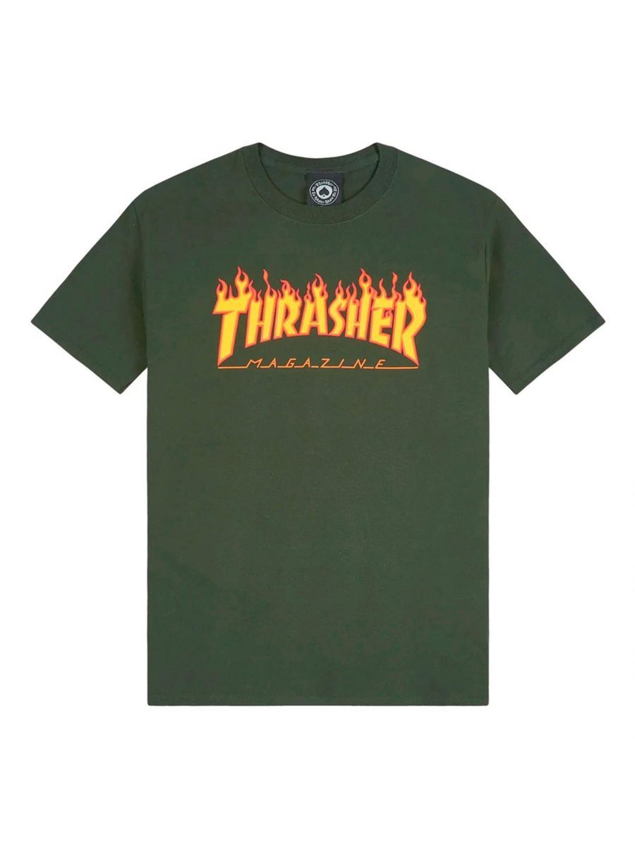 Camiseta Thrasher Magazine Flame Logo Verde Forest