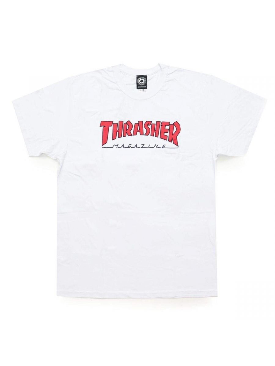Camiseta Thrasher Magazine Outlined Branca Logo Vermelho