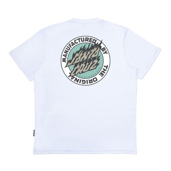 Detalhe Camiseta Santa Cruz Skateboards Flamed MFG Dot Branca Santa Cruz Skateboards - Estilo Urbano