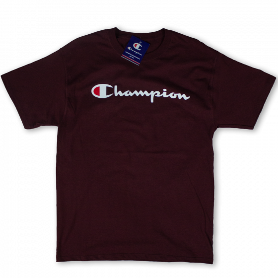 Camiseta Champion Logo Script Mens Classic Jersey Tee Vinho Bordô