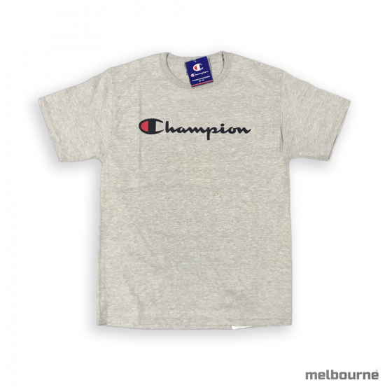 Camiseta Champion logo Silk Manuscrito - Graphic Jersey Tee - Cinza