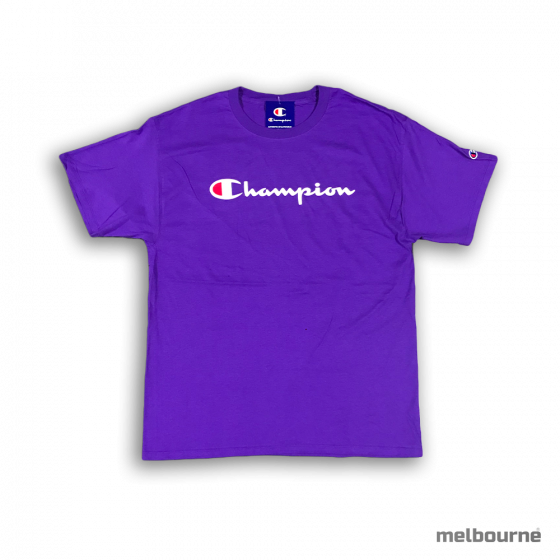 Camiseta Champion Logo Silk Manuscrito – Graphic Jersey Tee – Roxo