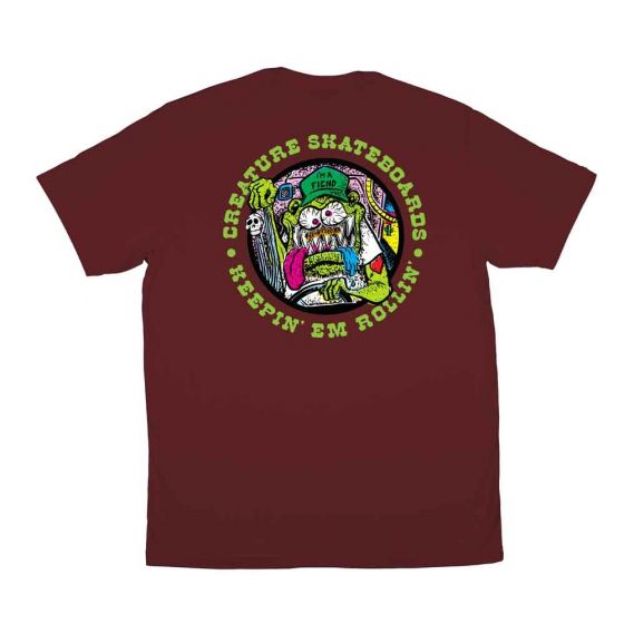 Camiseta Creature SkateBoards Keeping Rolling Bordo