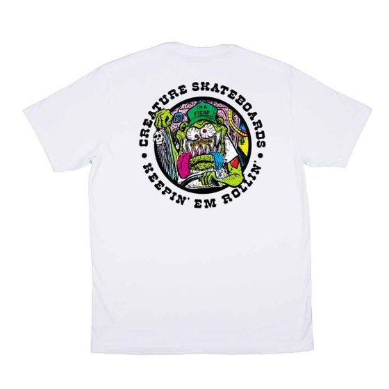 Camiseta Creature SkateBoards Keeping Rolling Branca