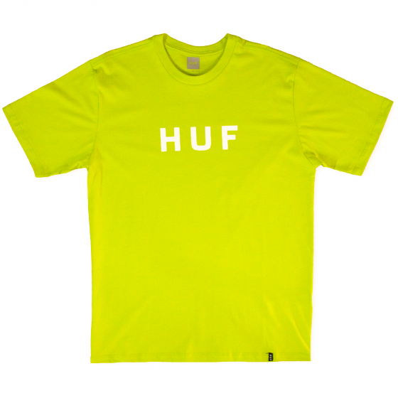 Camiseta HUF WorldWide Essentials Box Logo Amarelo Neon