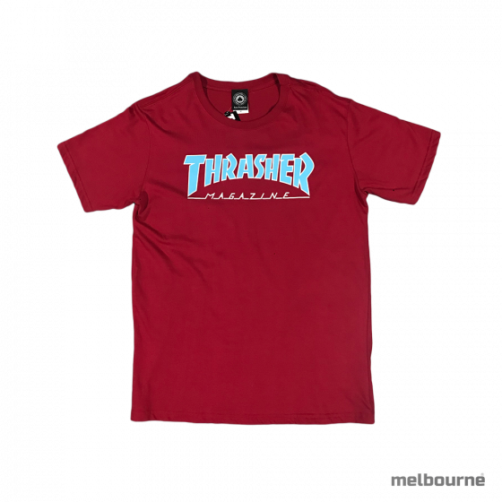 Camiseta Manga Curta Thrasher Vermelha Logo Azul