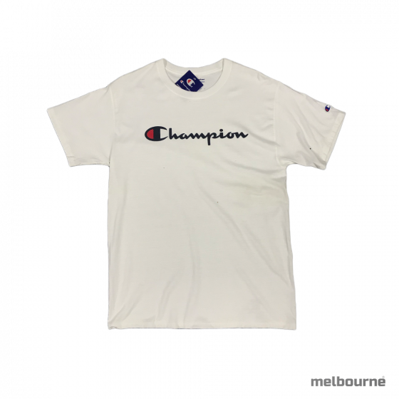 Foto Camiseta Champion ATH Classic Script Logo Tee Off White Champion SportsWear - Roupa Original