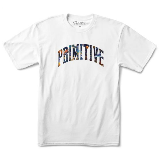Camiseta Primitive Skateboards Collegiate Aquatic White