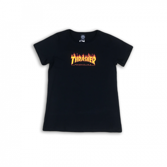 Camiseta Thrasher Feminina Flame Logo Preta