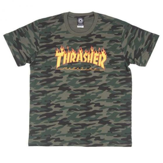 Camiseta Thrasher Magazine Flame Logo Camuflada