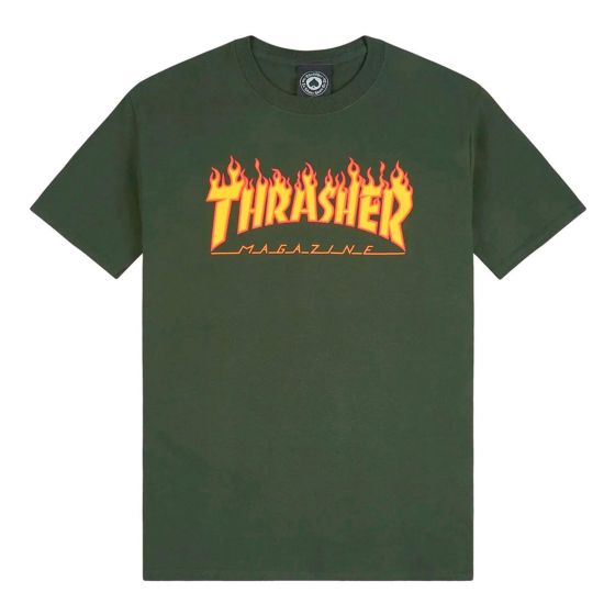 Camiseta Thrasher Magazine Flame Logo Verde Forest