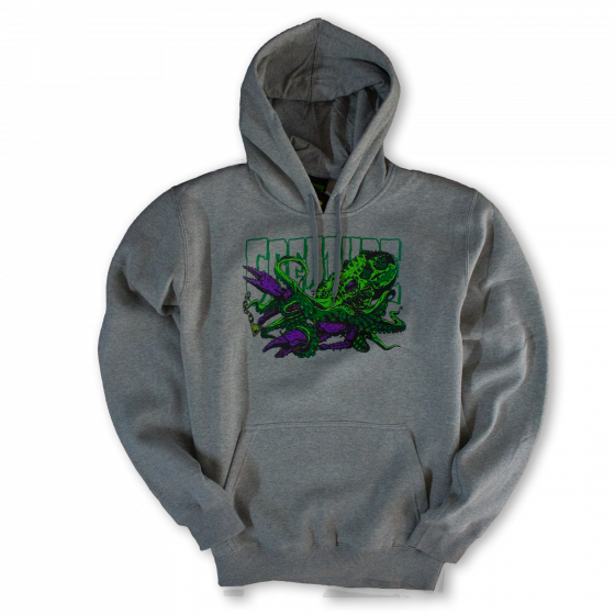 Detalhe Moletom Canguru Fechado Creature Skateboards Cinza Mescla Octo Creature Skateboards - Estilo Urbano