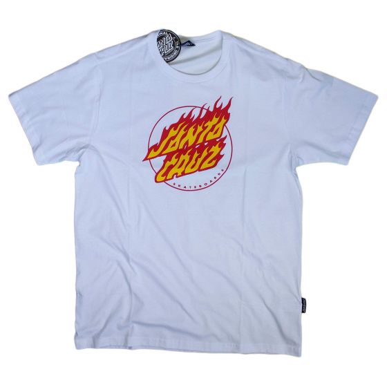 Detalhe Camiseta Santa Cruz Skateboards Flaming Dot Front Branca Santa Cruz Skateboards - Estilo Urbano