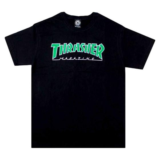 Camiseta Thrasher Outlined Preta Logo Verde Thrasher Magazine - Camiseta Skate Streetwear