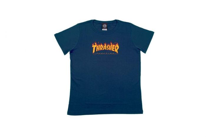 Camiseta Thrasher Feminina Flame Logo Marinho