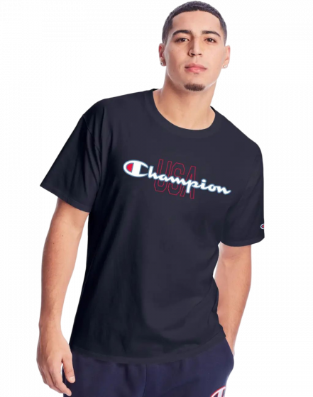Camiseta Champion Classic Script USA logo Ink Azul Marinho