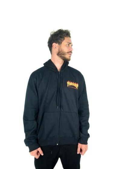 Moletom Canguru Aberto Zip Thrasher Magazine Flame Bottom Preto