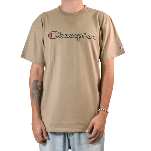Camiseta Champion Especial/ Script Logo Contour Pebblestone Areia